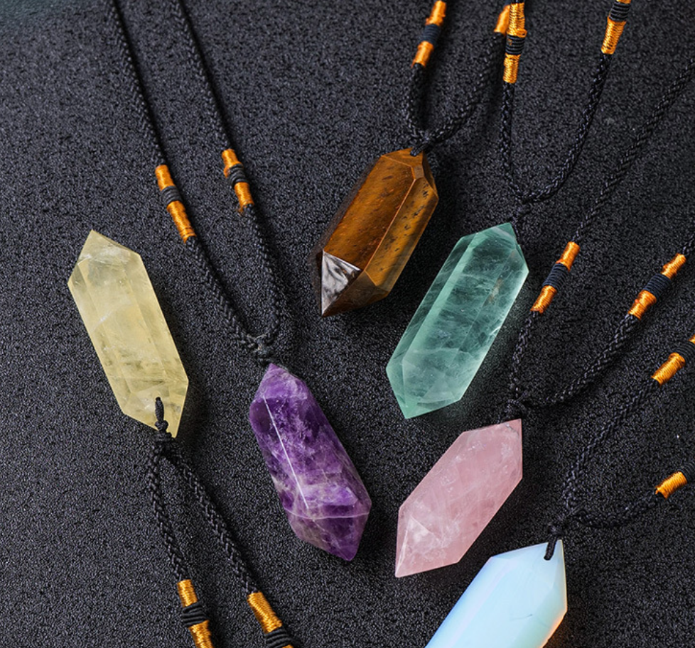 Tiger's Eye Crystal Pendant, Healing Stone, Chakra Jewelry, Reiki Energy, Handmade Rope, Christmas Crystal Gift