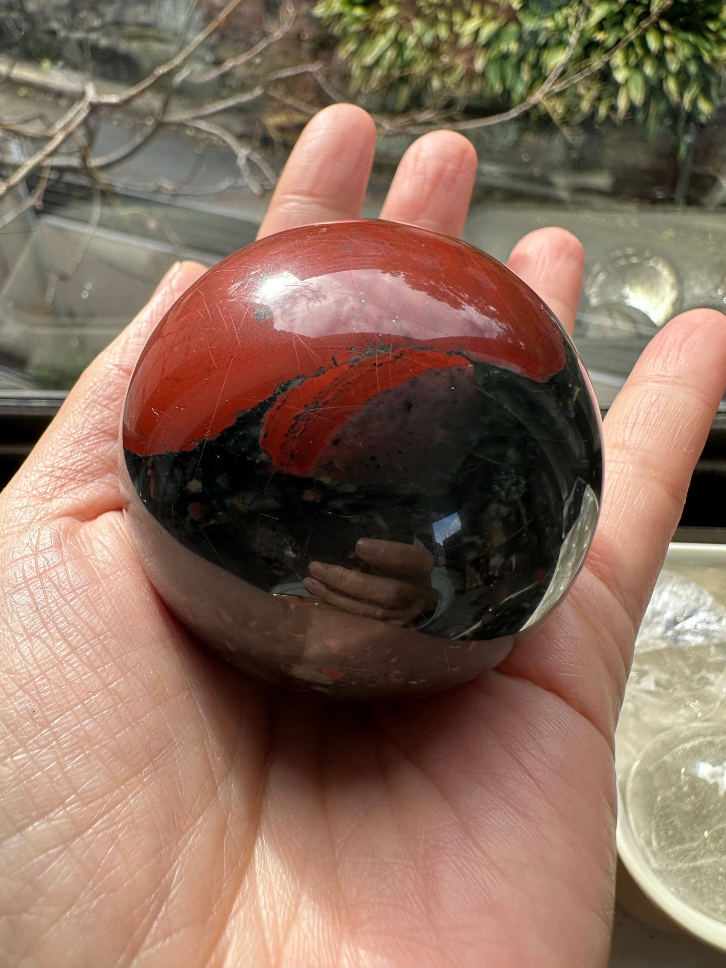African Bloodstone Sphere – Grounding, Vitality & Protection – Choose Your Size – Natural Healing Crystal, Christmas Crystal Gift: 5-6cm