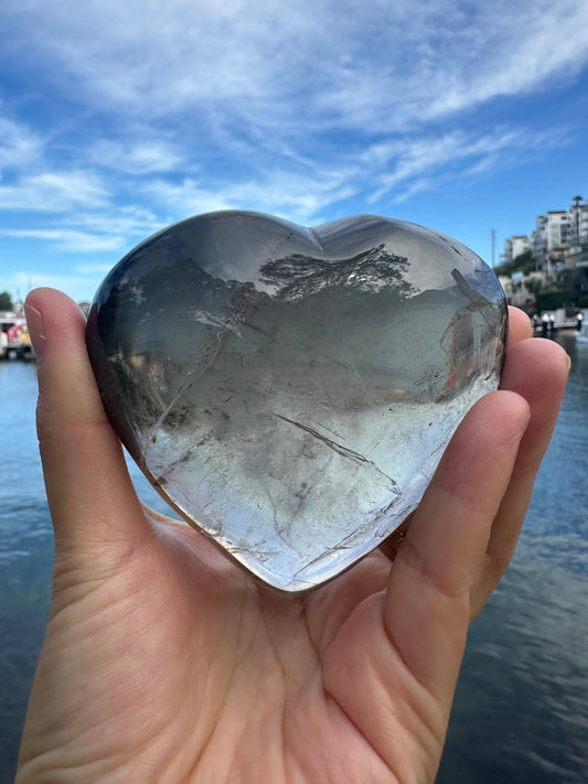 Large Natural Smoky Quartz Heart – Healing Crystal for Protection & Balance, Christmas Crystal Gift: 7-8cm