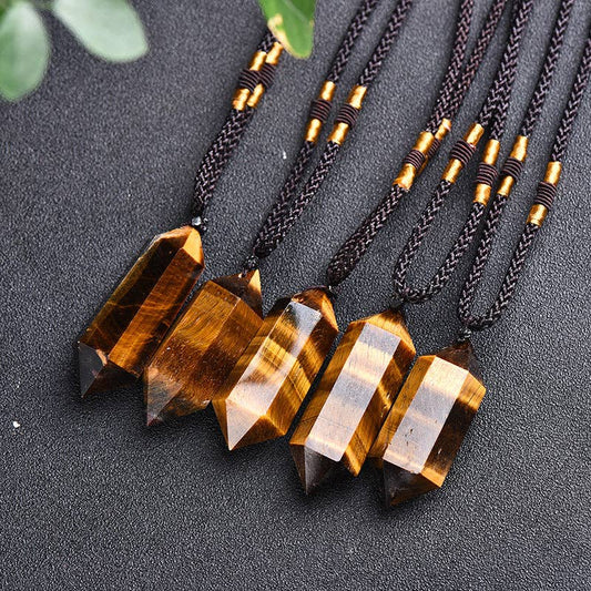 Tiger's Eye Crystal Pendant, Healing Stone, Chakra Jewelry, Reiki Energy, Handmade Rope, Christmas Crystal Gift