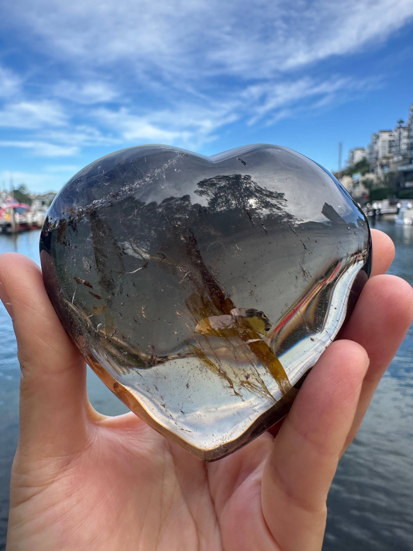 Large Natural Smoky Quartz Heart – Healing Crystal for Protection & Balance, Christmas Crystal Gift: 7-8cm