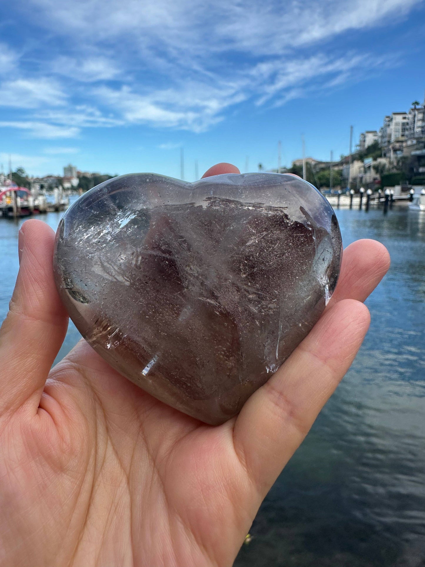 Large Natural Smoky Quartz Heart – Healing Crystal for Protection & Balance, Christmas Crystal Gift: 7-8cm