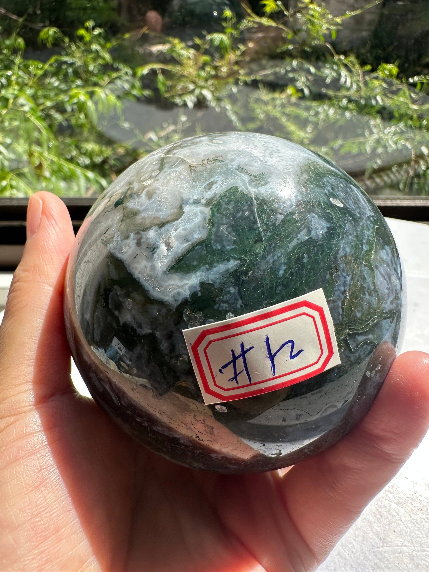 Large Natural Moss Agate Sphere | Grounding & Nature Connection Crystal- christmas crystal gift #12