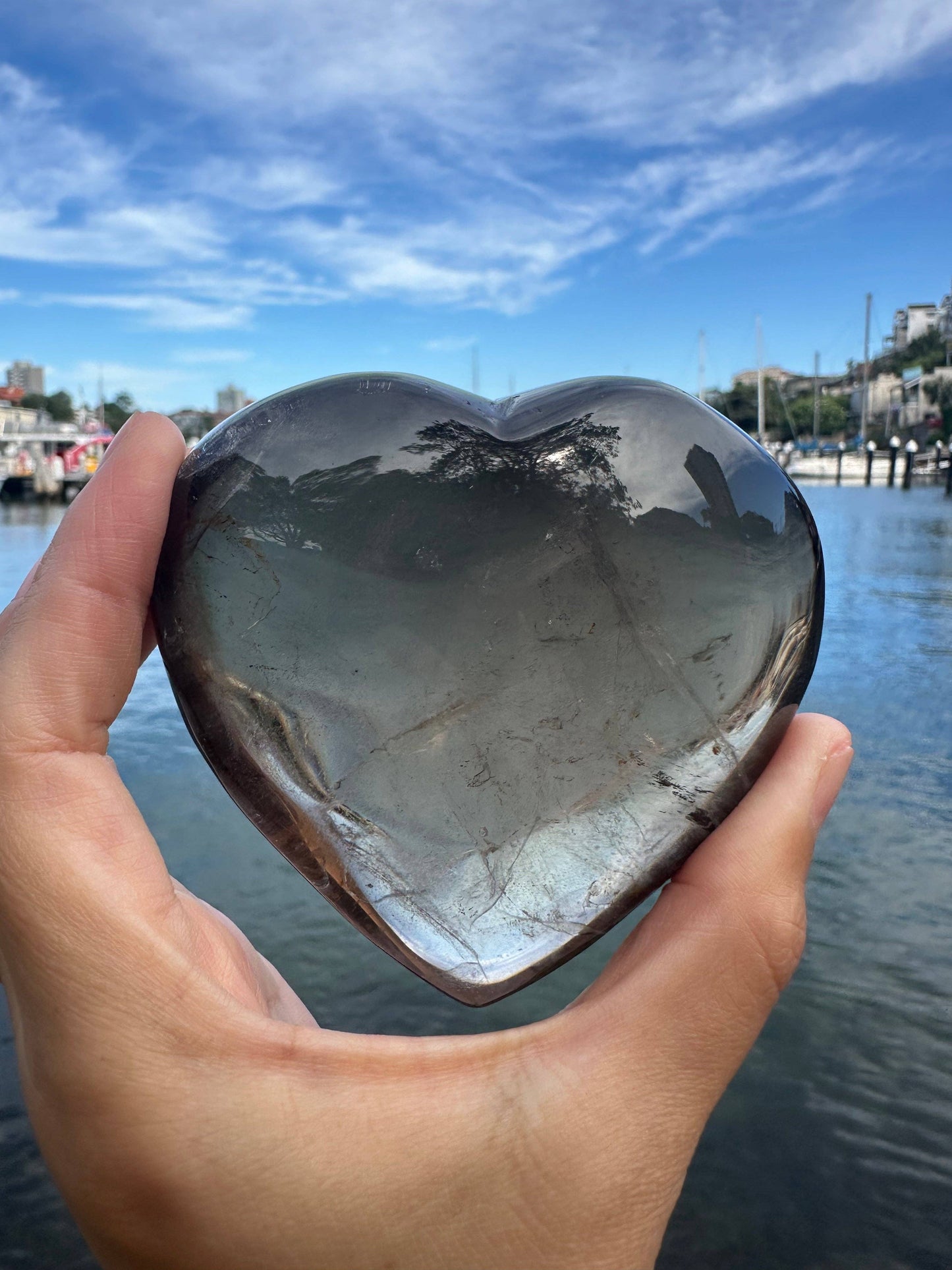 Large Natural Smoky Quartz Heart – Healing Crystal for Protection & Balance, Christmas Crystal Gift: 7-8cm