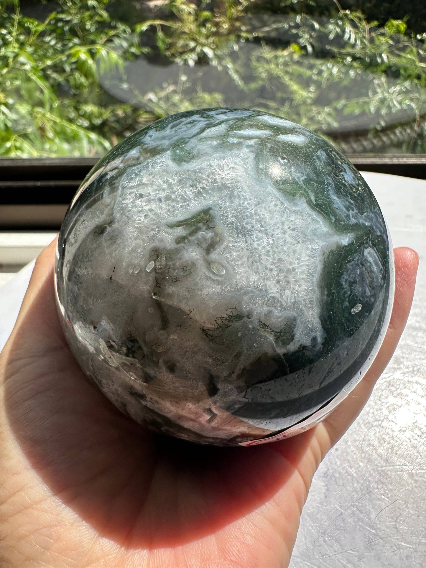 Large Natural Moss Agate Sphere | Grounding & Nature Connection Crystal- christmas crystal gift #12