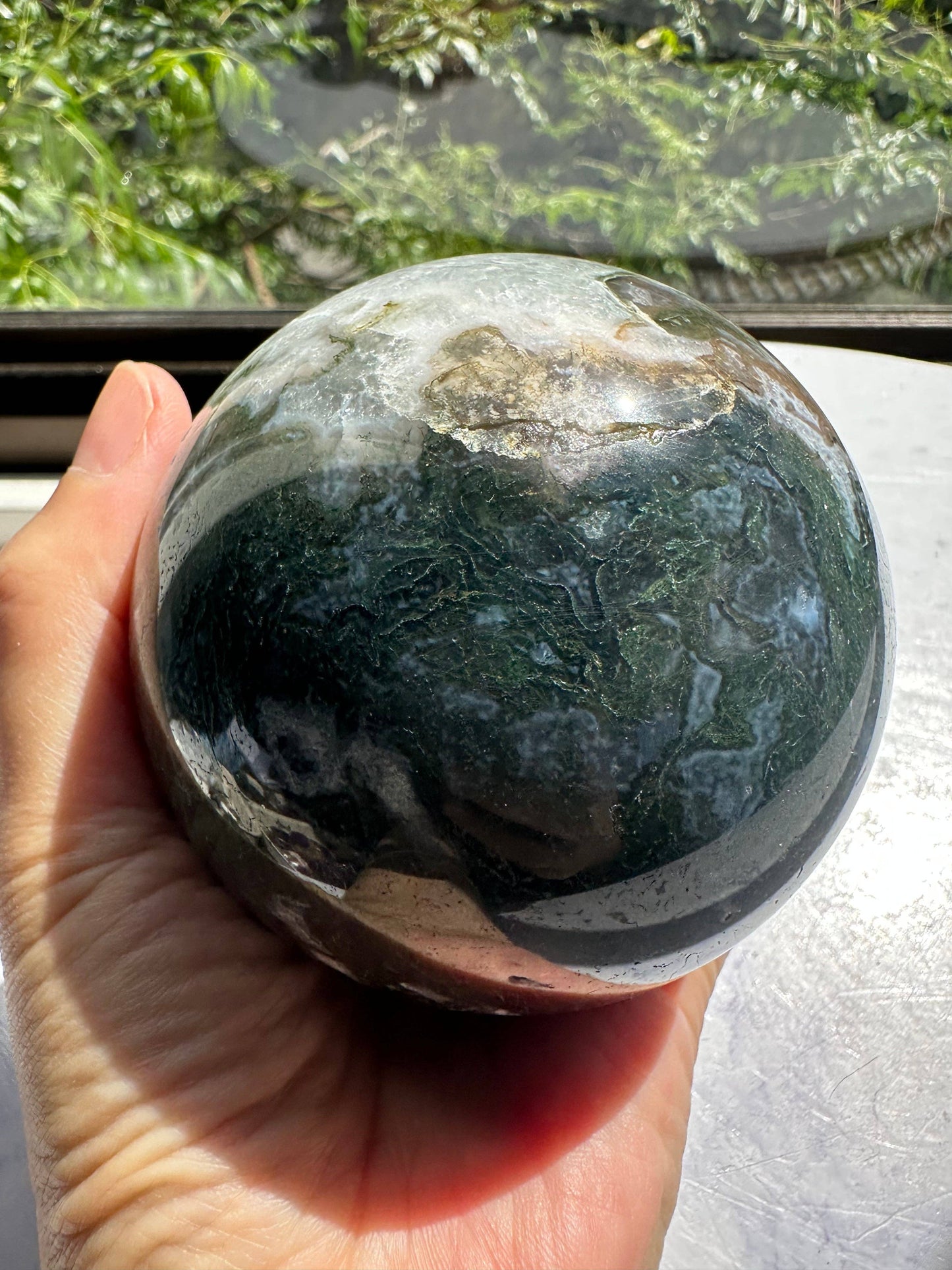 Large Natural Moss Agate Sphere | Grounding & Nature Connection Crystal- christmas crystal gift #12