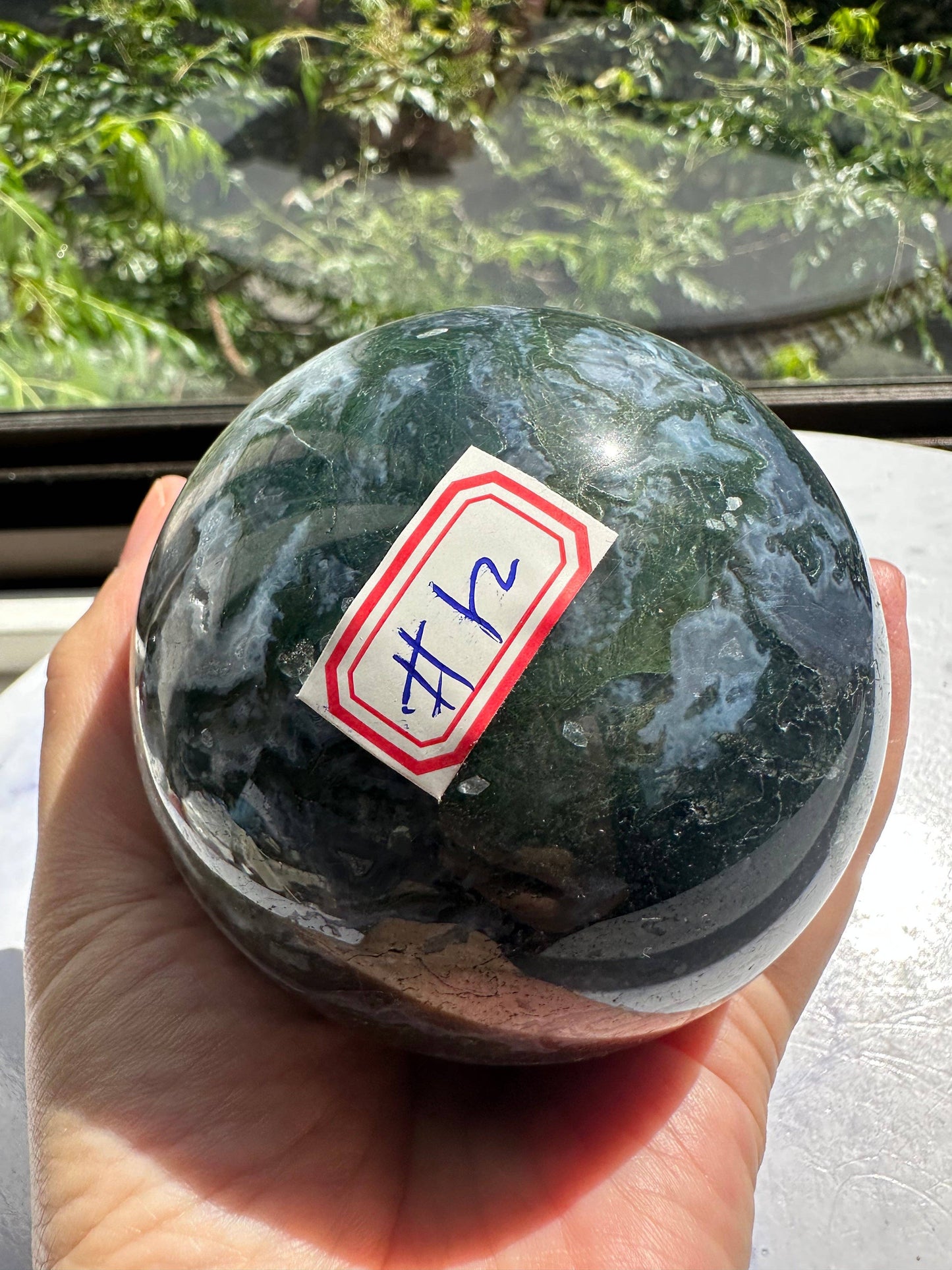Large Natural Moss Agate Sphere | Grounding & Nature Connection Crystal- christmas crystal gift #12