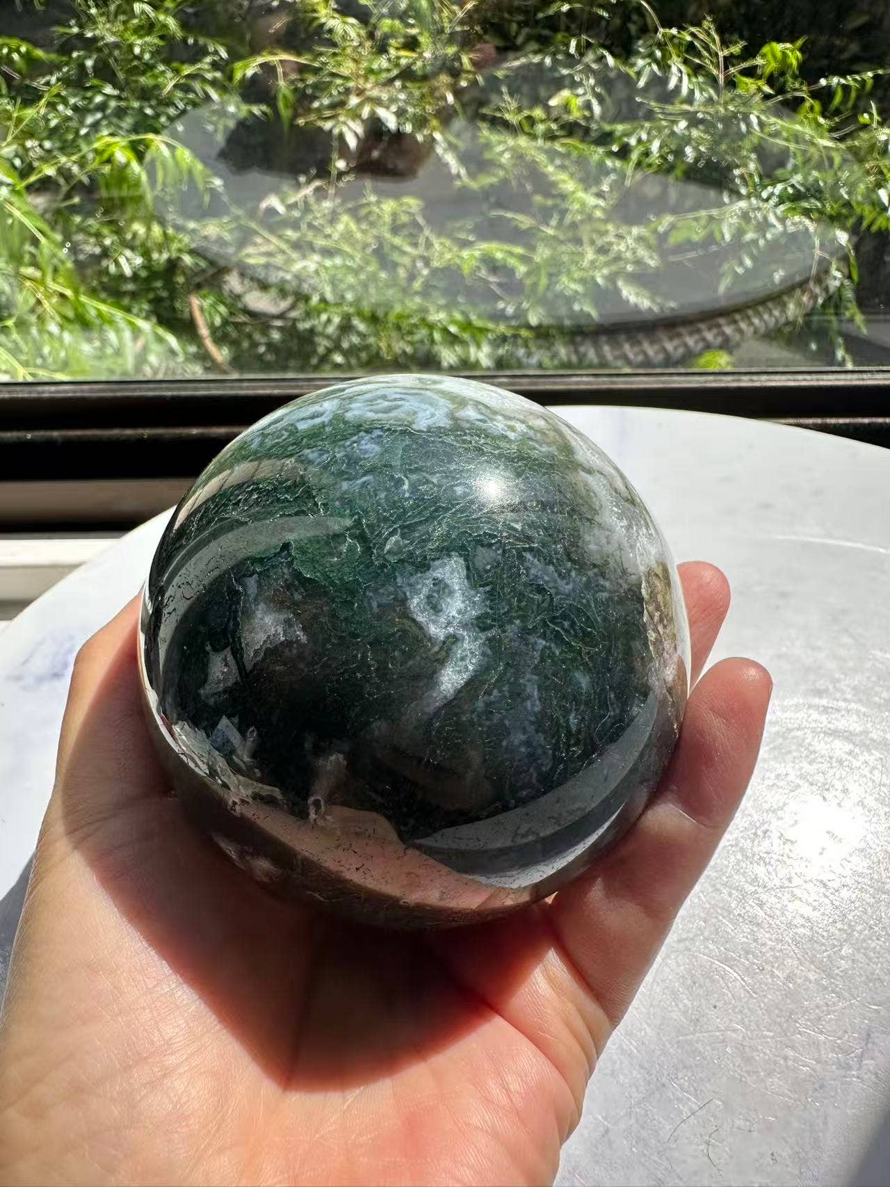 Large Natural Moss Agate Sphere | Grounding & Nature Connection Crystal- christmas crystal gift #12