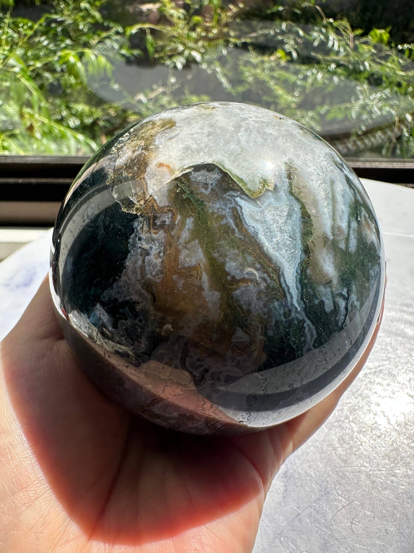 Large Natural Moss Agate Sphere | Grounding & Nature Connection Crystal- christmas crystal gift #12