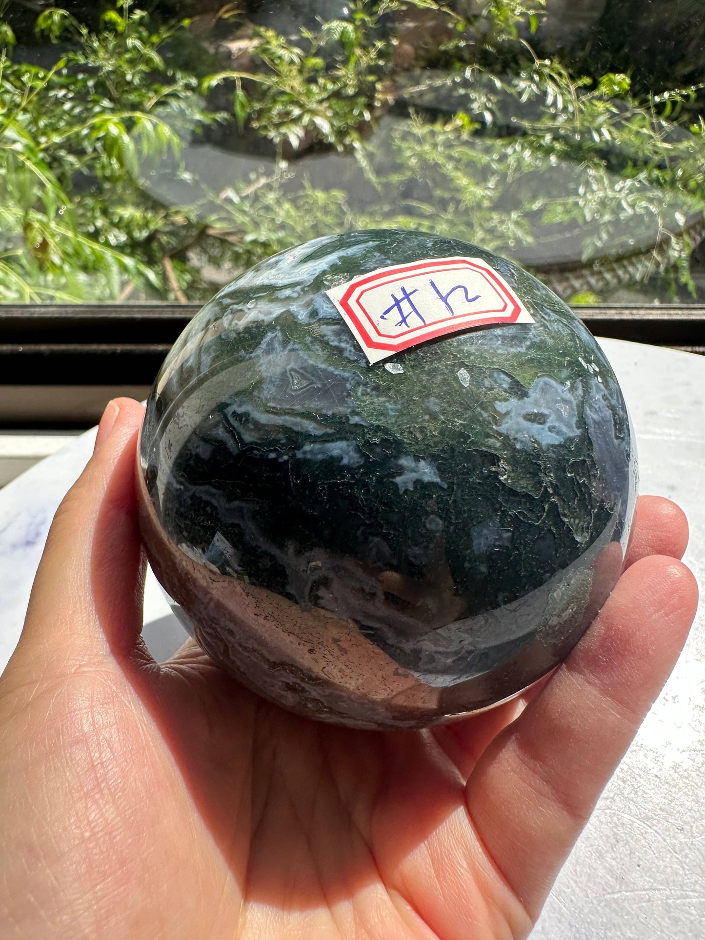 Large Natural Moss Agate Sphere | Grounding & Nature Connection Crystal- christmas crystal gift #12