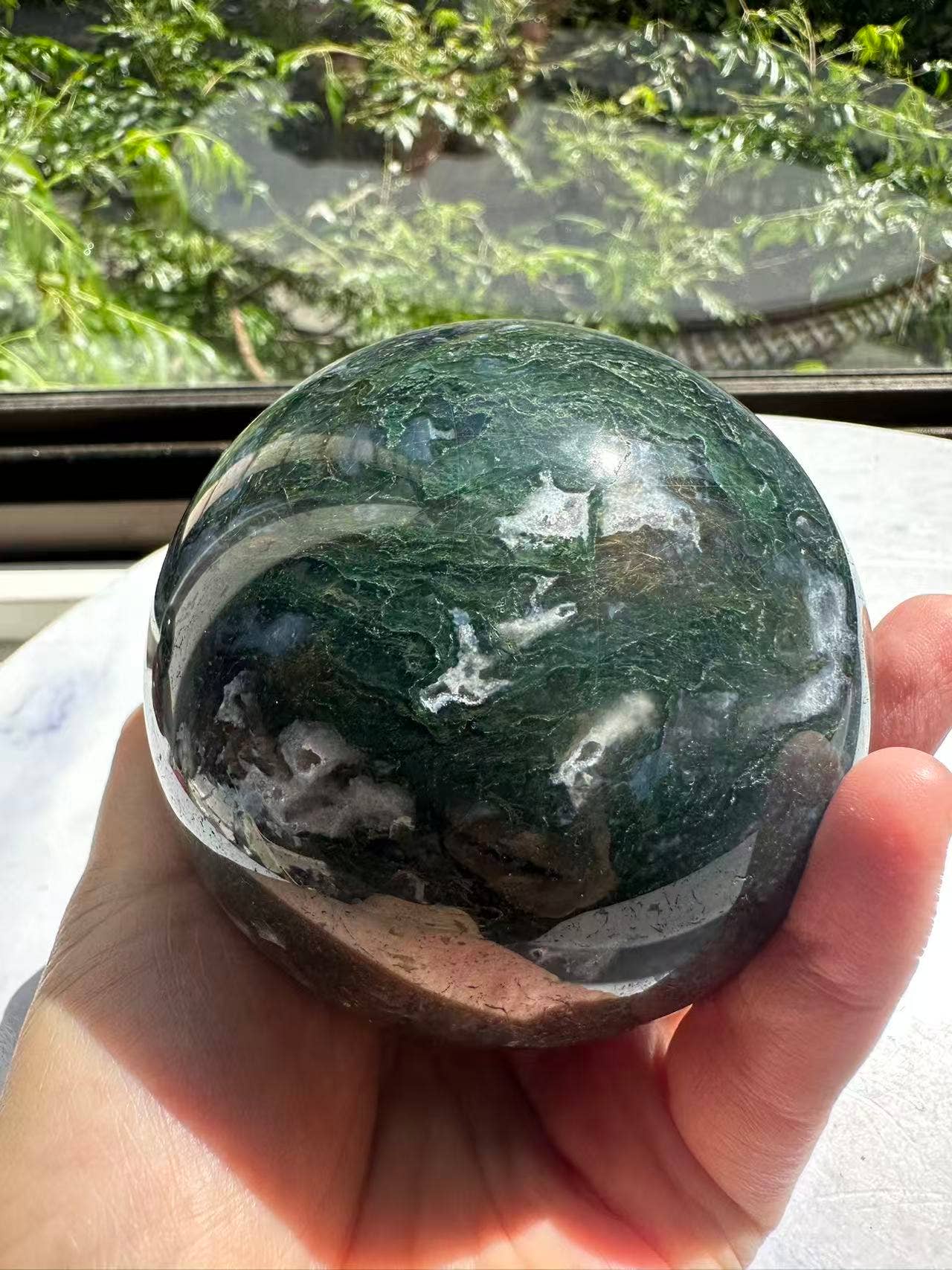 Large Natural Moss Agate Sphere | Grounding & Nature Connection Crystal- christmas crystal gift #12