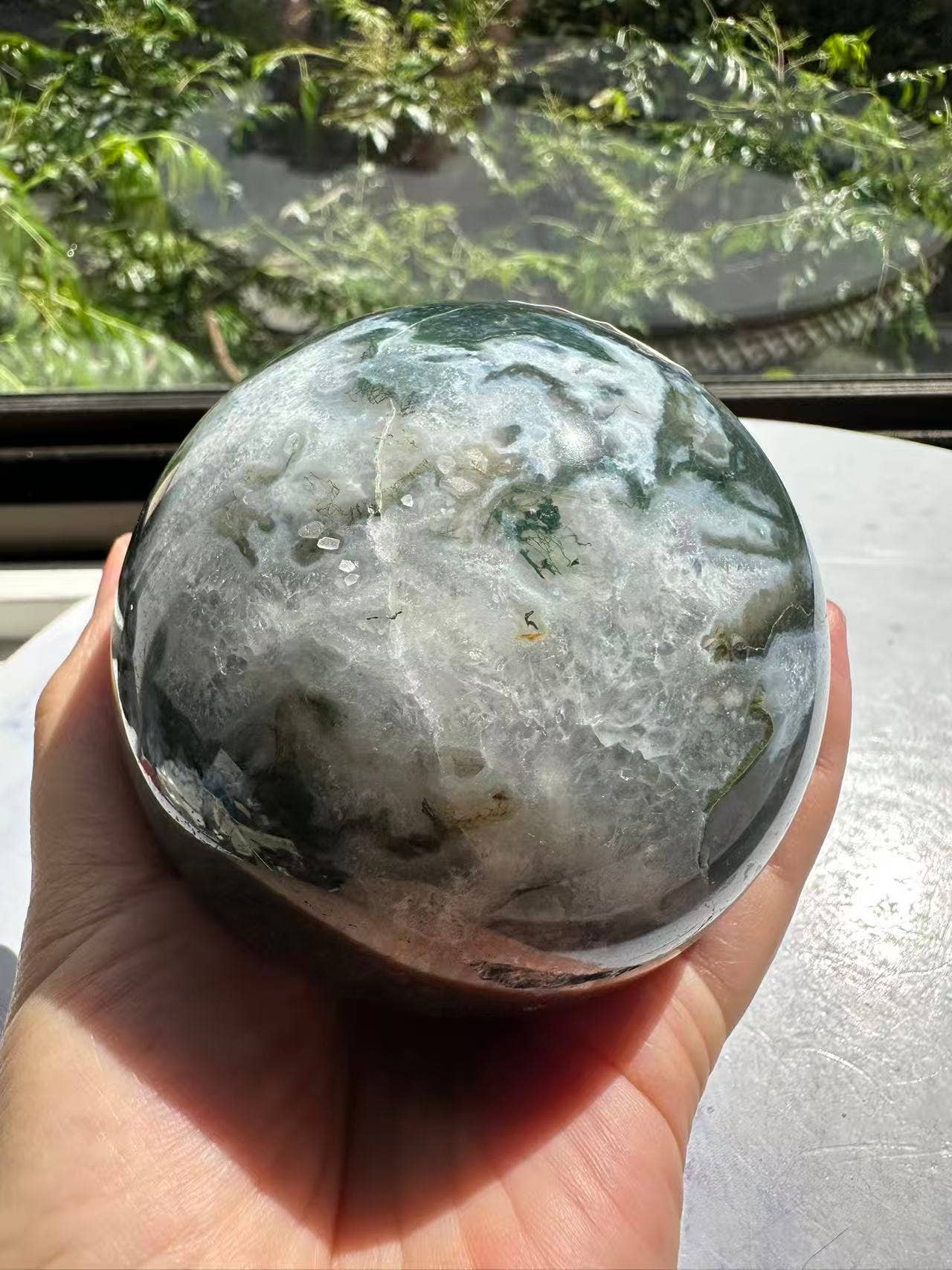 Large Natural Moss Agate Sphere | Grounding & Nature Connection Crystal- christmas crystal gift #12