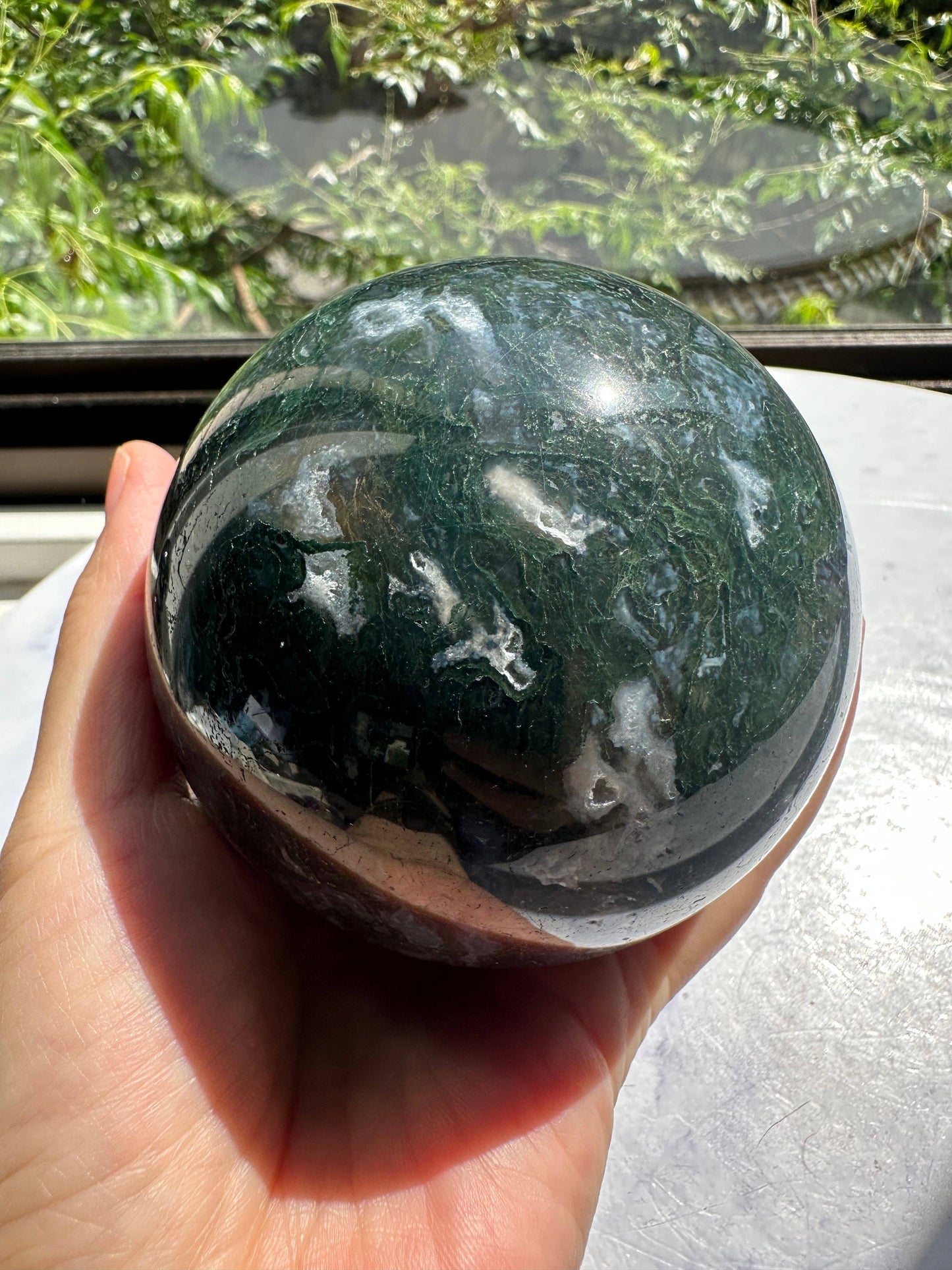 Large Natural Moss Agate Sphere | Grounding & Nature Connection Crystal- christmas crystal gift #12