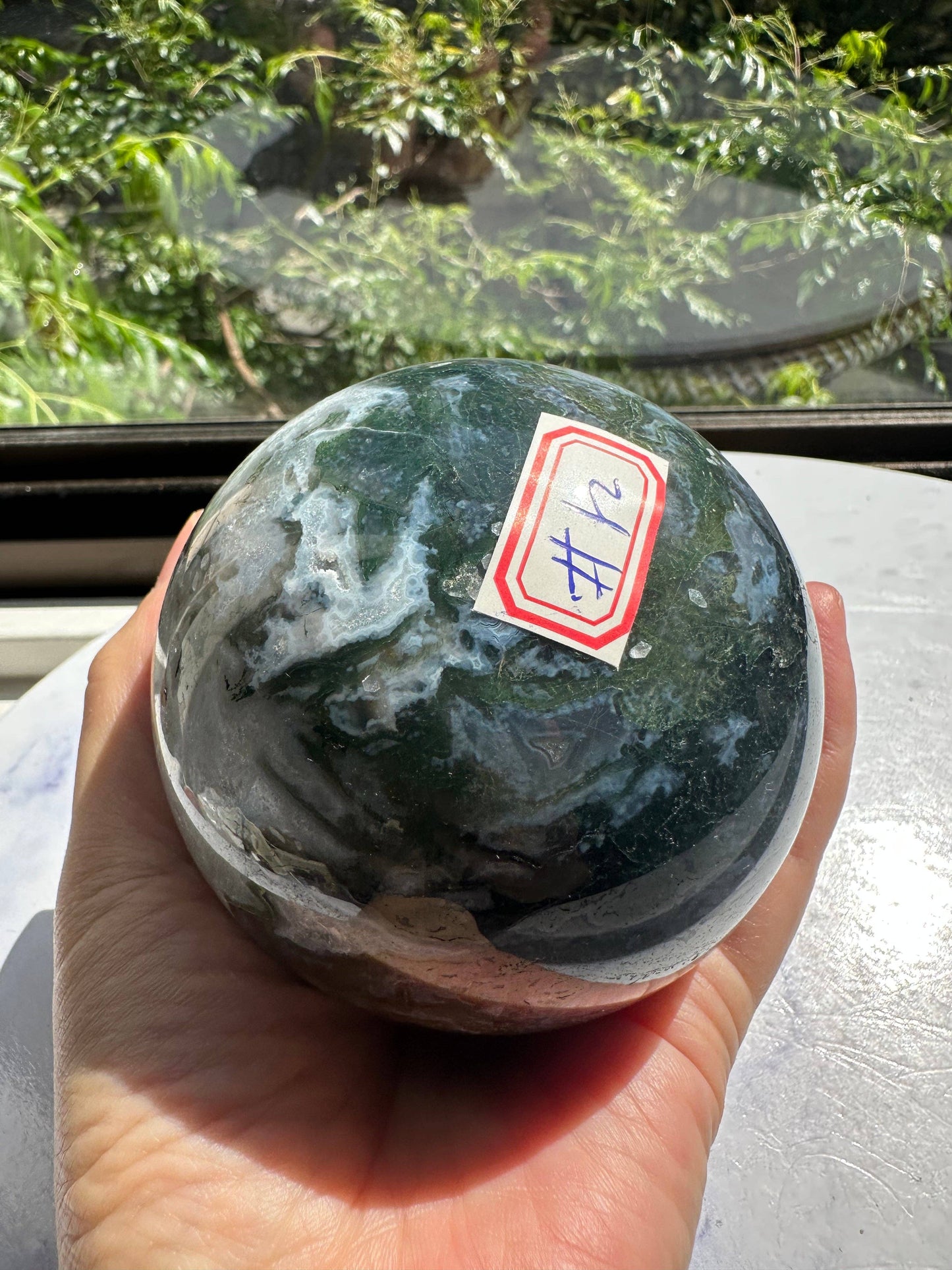 Large Natural Moss Agate Sphere | Grounding & Nature Connection Crystal- christmas crystal gift #12
