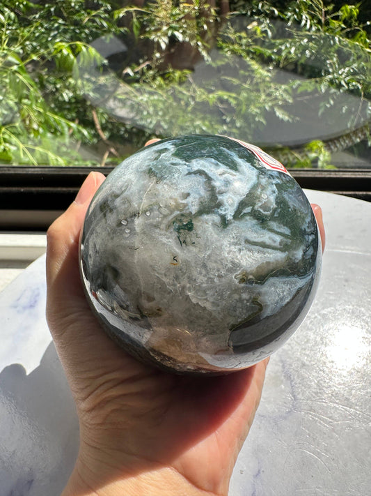 Large Natural Moss Agate Sphere | Grounding & Nature Connection Crystal- christmas crystal gift #12