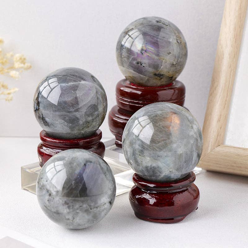 > Rare Purple Labradorite Sphere | Deep Violet Flash Crystal for Intuition & Magic