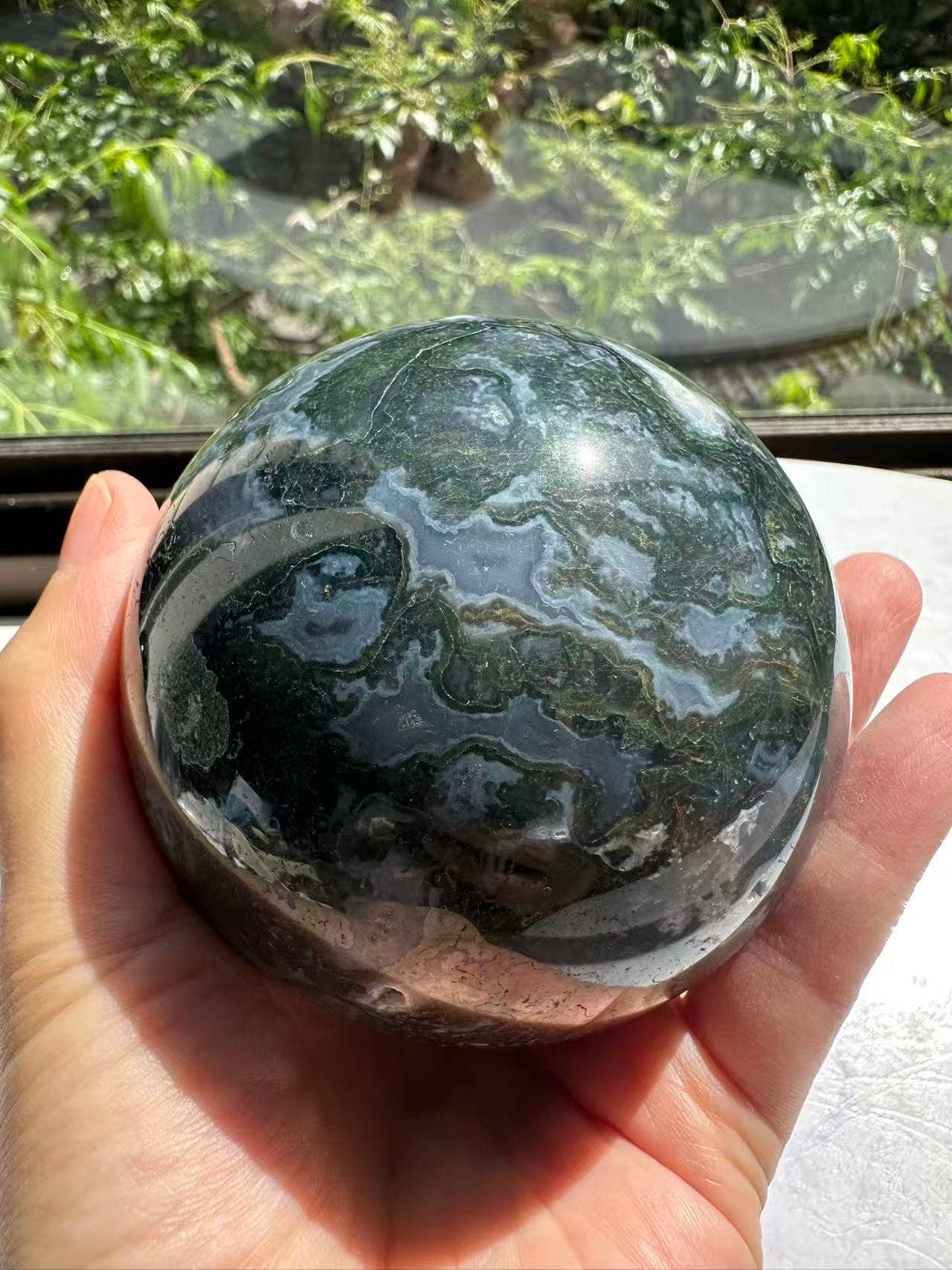Large Natural Moss Agate Sphere | Grounding & Nature Connection Crystal- christmas crystal gift #12