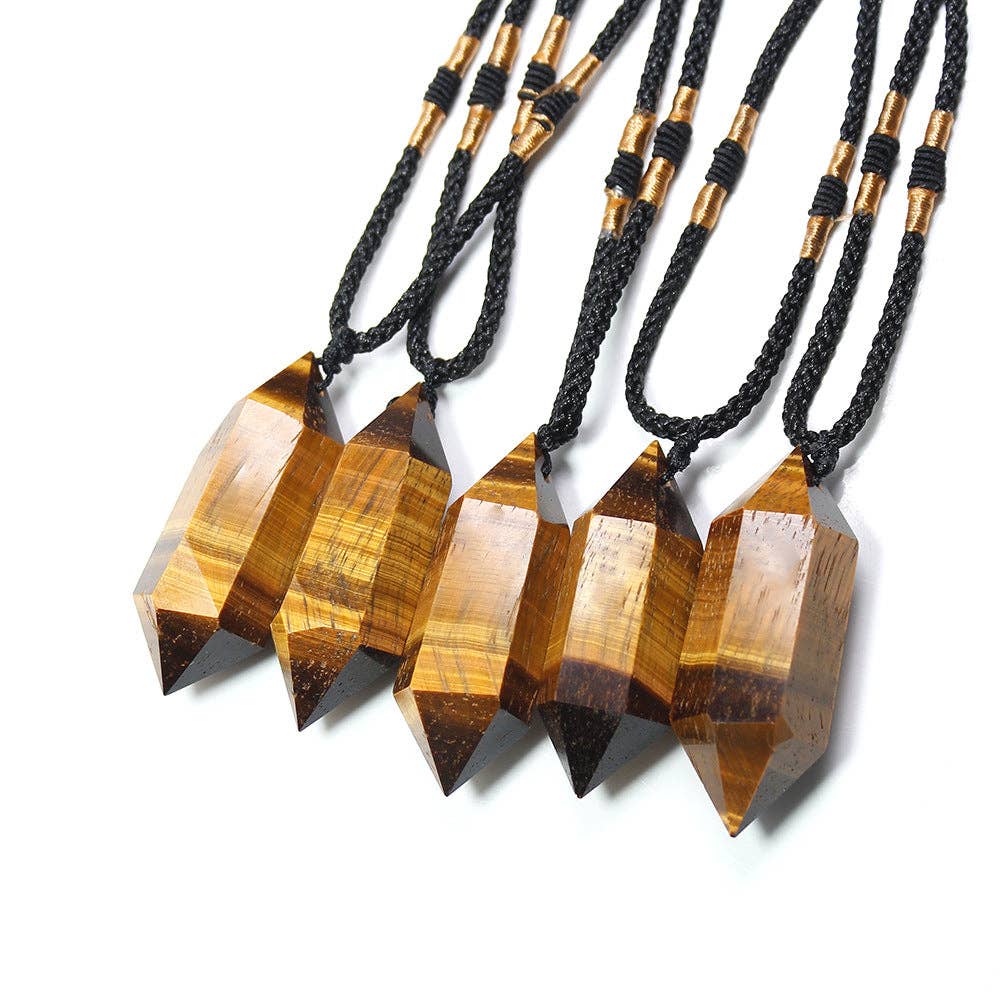 Tiger's Eye Crystal Pendant, Healing Stone, Chakra Jewelry, Reiki Energy, Handmade Rope, Christmas Crystal Gift